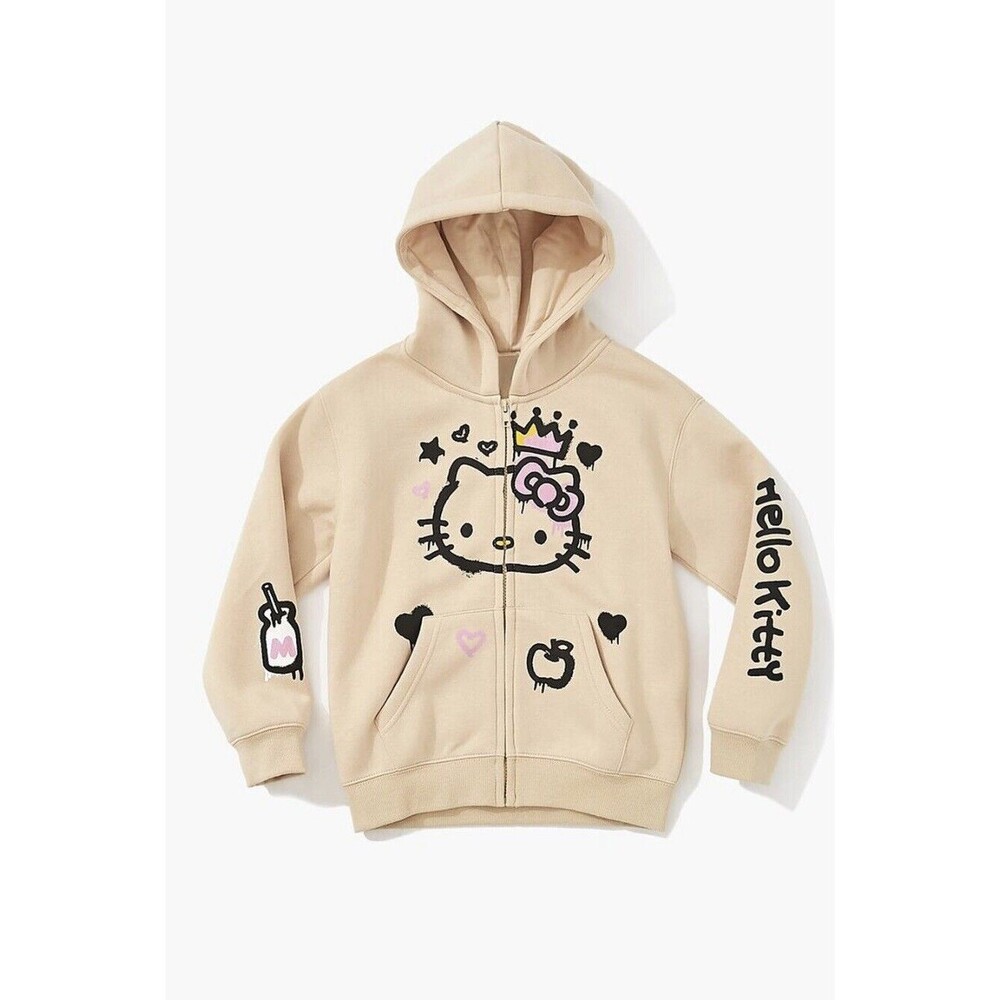 RARE Hello Kitty And Friends Forever 21 Sanrio Hoodie Khaki Graffiti Size Small
